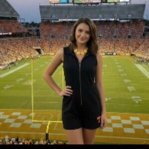 MEESH & MIA POWER T BELTED SHIFT DRESS BLACK ORANGE SIZE LARGE NEW WITH TAGS